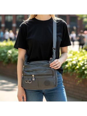 Fiyra Ç2 Gri Beş Gözlü Krinkıl Kumaş Bayan Çapraz Omuz Çanta