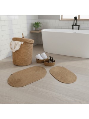 Comfort Craft Hasır / Jüt 5 Parça Hasır Banyo Paspas Takımı | Kirli Sepeti | Oval Sepetler