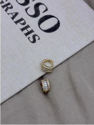 Hedef Bijuteri Gold Renk Baget Zirkon Taş Dizilim Kalın Halka Küpe CM79