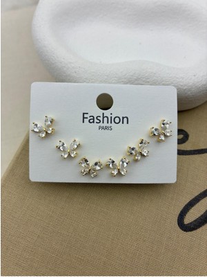 Hedef Bijuteri Zirkon Taşlı Gold Renk 6'lı Kelebek Model Küpe Seti