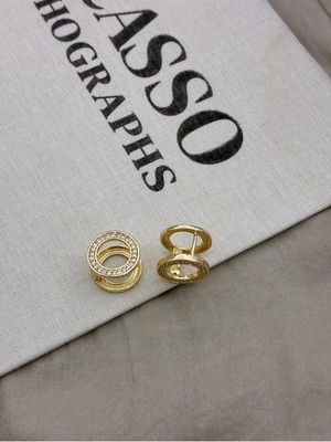 Hedef Bijuteri Zirkon Taşlı Gold Renk Çift Halka Tasarımlı Modern Küpe CM14