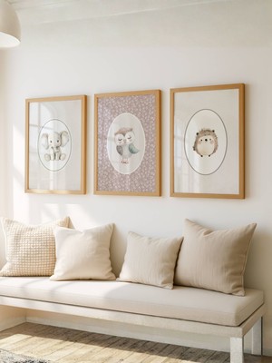 Fuart.Co Baykuş Fil Kirpi 3 Lü Dijital Baskı Poster Seti (Çerçevesiz) Svıfu