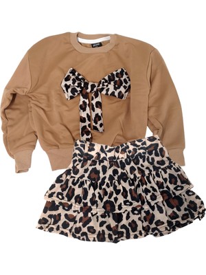 Mg Mini Giyim Leopar Desenli Etekli Sweat Takım Kız Çocuk