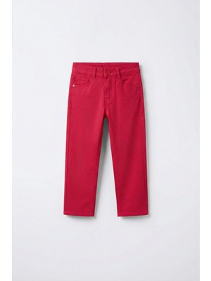 Magu Çocuk Pamuklu Kırmızı Pantolon – Düz Kesim, Cepli