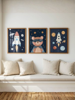Fuart.Co Uzay Mekikleri ve Ayı 3lü Dijital Baskı Poster (Çerçevesiz)