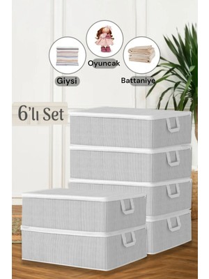 Helen's Home 6'lı Çekyat Baza Tipi Giysi Kıyafet Saklama Hurcu - Baza Altı Düzenleyici Hurç 50 x 30 x 20 cm
