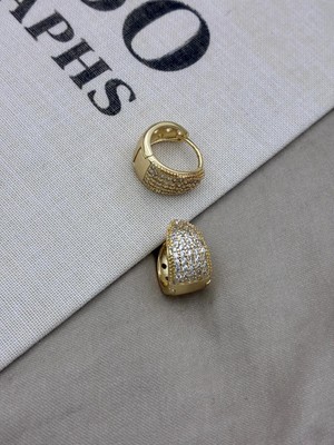 Hedef Bijuteri Gold Renk Geniş Halka Zirkon Taşlı Küpe CM58