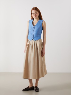 Lc Waikiki Yeni Sezon Beli Lastikli Saten Kadın Pileli Etek