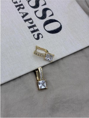 Hedef Bijuteri Zirkon Taşlı Gold Renk U Model Baget Taş Detaylı Küpe CM15