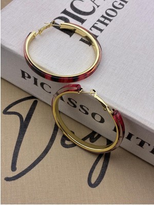 Hedef Bijuteri Kırmızı Leopar Desenli 52 mm Çaplı Gold Halka Küpe