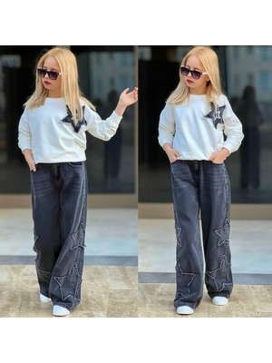 My Kids Wear Kız Çocuk 2’li Sweatshirt & Kot Pantolon Takımı – Yıldız Detaylı 12490