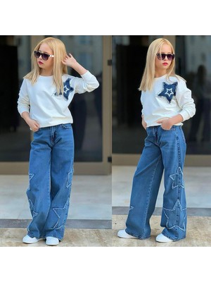 My Kids Wear Kız Çocuk 2’li Sweatshirt & Kot Pantolon Takımı – Yıldız Detaylı 12491