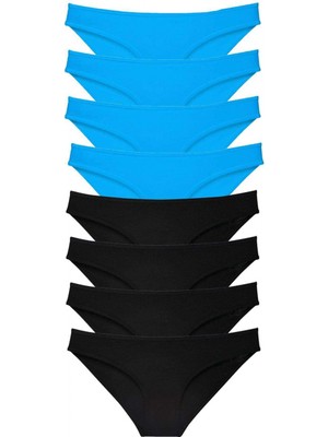 MiraLive 8 Adet Süper Eko Set Likralı Kadın Slip Külot Siyah ve Mavi