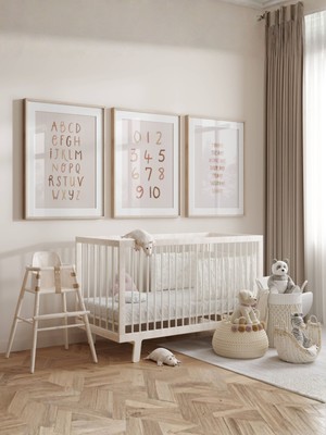 Fuart.Co Harfler, Günler, Sayılar 3lü Dijital Baskı Poster (Çerçevesiz)