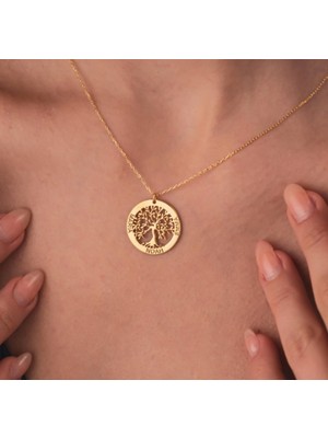 Myz Takı Halka Formlu Hayat Ağacı Figürlü  İsimli 925 Ayar Gümüş Kadın Kolyesi