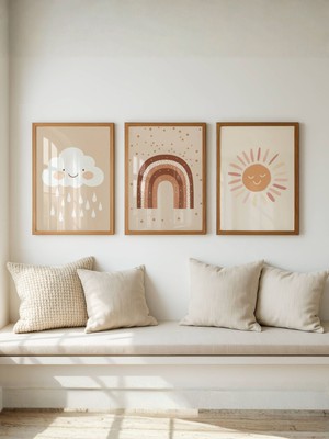 Fuart.Co Gökkuşağı, Bulut ve Güneş 3lü Dijital Baskı Poster (Çerçevesiz)