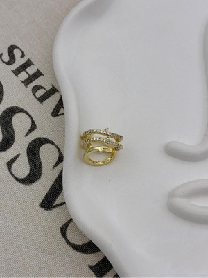 Hedef Bijuteri Gold Renkli 3 Sıralı Sarmaşık Çoklu Görünümlü Zirkon Taşlı Kıkırdak Küpe Earcuff
