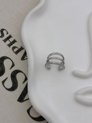 Hedef Bijuteri Gümüş Renkli 3 Sıralı Çoklu Görünümlü Zirkon Taşlı Kıkırdak Küpe Earcuff