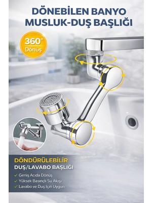 Ecuy 1080 Derece Dönebilen Mutfak Banyo Musluk Duş Başlığı Nikelaj Kaplama Ayarlanabilir Paslanmaz