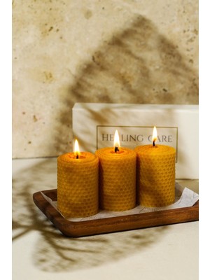 PremiumPort Doğal Balmumu Mum Seti, 3'lü, 7x5,5 Cm, Sıcak ve Rahatlatıcı Atmosfer