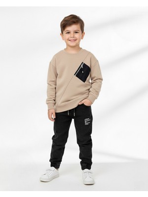 Ege Bebek Erkek Çocuk Kot Pantalonlu, Mevsimlik Sweatshir 5-6-7-8-9-10-11-12 Yaş Alt Üst 2'li Bayramlık Kombin