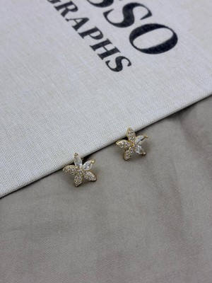 Hedef Bijuteri Gold Renk Beş Yapraklı Çiçek Model Zirkon Taşlı Küpe CM76