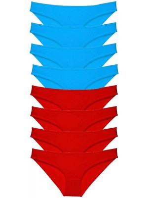 MiraLive 8 Adet Süper Eko Set Likralı Kadın Slip Külot Kırmızı ve Mavi