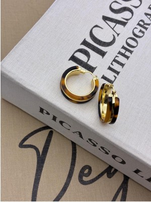 Hedef Bijuteri Kahverengi Leopar Desenli 30 mm Çaplı Kalın Gold Detaylı Halka Küpe