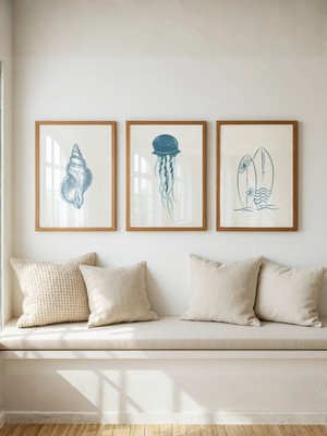 Fuart.Co Okyanus Esintisi Üçlü Poster Seti Dijital Baskı (Çerçevesiz) Ssefu