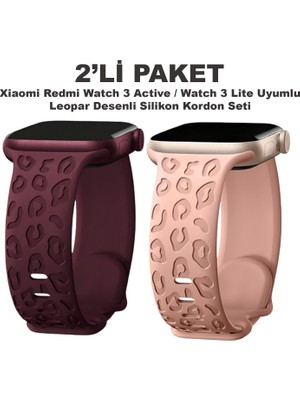 Dexmon Xiaomi Redmi Watch 3 Actvie / Watch 3 Lite Uyumlu Leopar Desen Silikon Kordon Seti