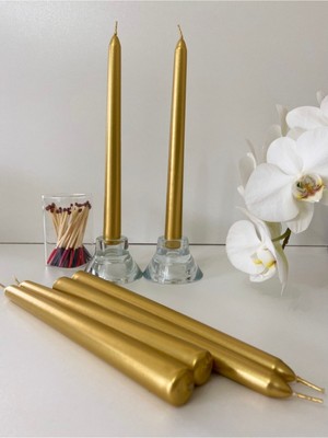 PremiumPort Parlak Metalik Uzun Altın Renk Şamdan Takımı, Şık Dekoratif Aksesuar