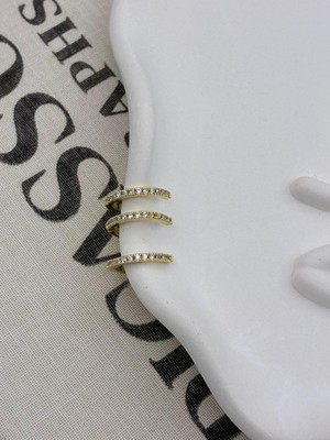 Hedef Bijuteri Gold Renkli 3 Sıralı Çoklu Görünümlü Zirkon Taşlı Kıkırdak Küpe Earcuff