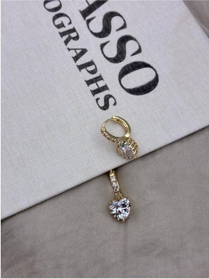 Hedef Bijuteri Zirkon Taşlı Gold Renk Sallantı Kalp Detaylı Halka Model Küpe CM12