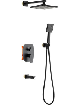 MegaVitrin Tema Tetra 3 Yollu Ankastre Duş Seti - Pirinç Gaga ve Mafsal - Mat Siyah