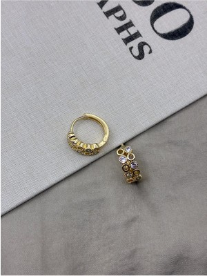 Hedef Bijuteri Zirkon Taşlı Gold Renk Mini Halka Küpe CM01