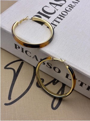 Hedef Bijuteri Kahverengi Leopar Desenli 52 mm Çaplı Gold Halka Küpe