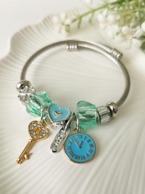 Halley Concept Çelik Yeşil Boncuklu Şans Anahtarlığı Model Charm Bileklik