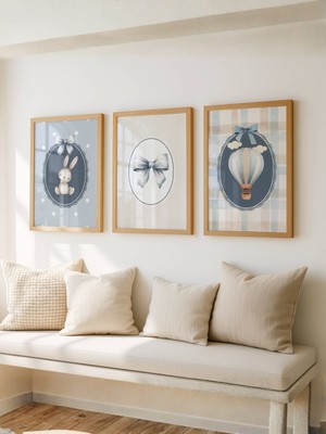Fuart.Co Tavşan Kurdela Balon 3 Lü Dijital Baskı Poster Seti (Çerçevesiz) Svıfu
