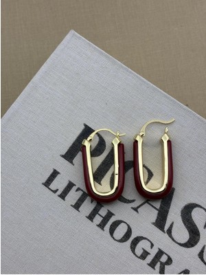 Hedef Bijuteri U Model Bordo Renkli Kemik Reçine Tasarım Küpe