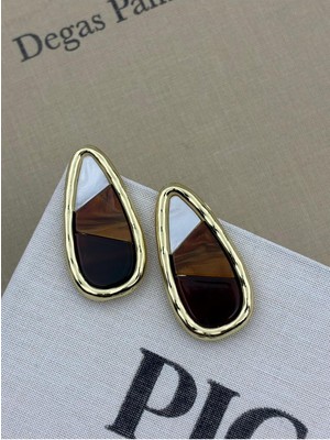 Hedef Bijuteri Kahve Tonlu Renk Geçisli Gold Detaylı Büyük Damla Model Tasarım Küpe