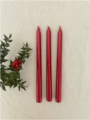 PremiumPort 3'lü Kırmızı Sedefli Renkli Şamdan Mum Takımı, Şık Dekorasyon Parçası