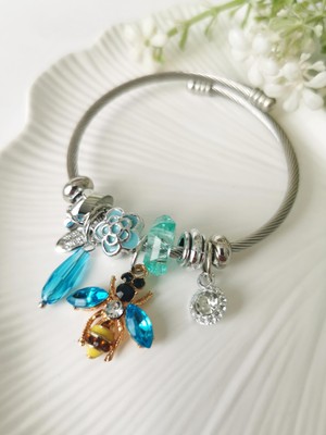 Halley Concept Çelik Mavi Boncuklu Arılı Model Charm Bileklik