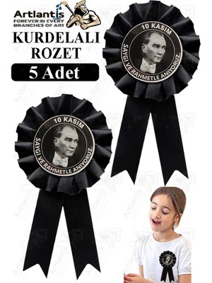Artlantis 10 Kasım Atatürk Kurdelalı Rozet 5 Adet Siyah Yaka Rozeti Çocuk Bayram Etkinlik 15 cm Kokart