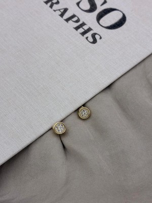 Hedef Bijuteri Gold Renk Yuvarlak Zirkon Taşlı Çivi Küpe CM78