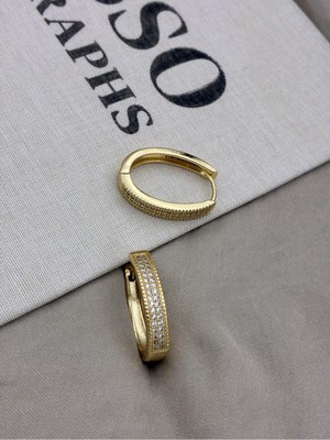 Hedef Bijuteri Gold Renk U Form Taş Dizilimli Halka Küpe CM66