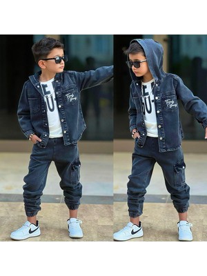 My Kids Wear Erkek Çocuk Bayramlık Kapüşonlu Kot Ceket, Pantolon & Tişört (3’lü) 12488