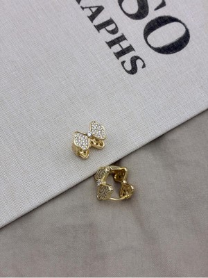 Hedef Bijuteri Zirkon Taşlı Gold Renk Kelebek Model Küpe CM06