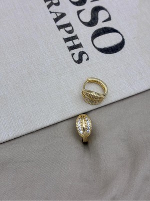 Hedef Bijuteri Gold Renk Oval Detaylı Zirkon Taşlı Halka Küpe CM56
