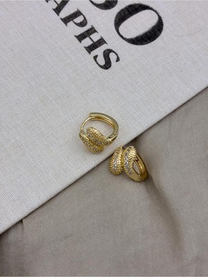 Hedef Bijuteri Gold Renk Yılan Figür Model Zirkon Taşlı Halka Küpe CM43