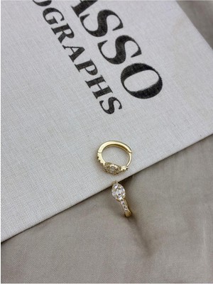 Hedef Bijuteri Zirkon Taşlı Gold Renk Damla Formlu Halka Küpe CM39